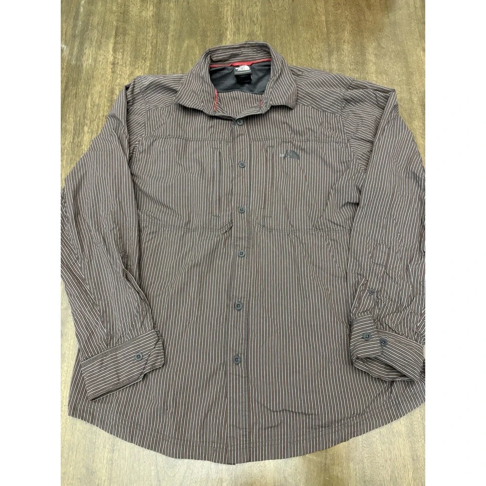 The‎ North Face Shirt Men's Size XL Long Sleeve Button Up Striped Red And Brown